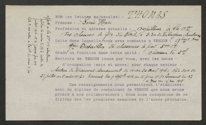 Témoignage de Thomas, Louis-Henri et correspondance avec Jacques Péricard