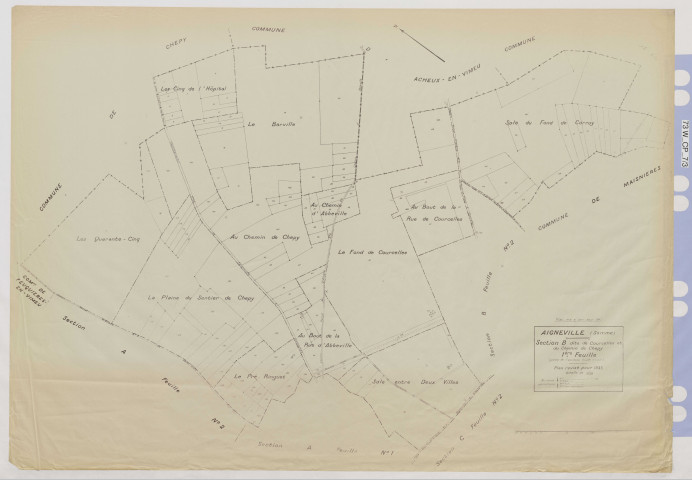 Plan du cadastre rénové - Aigneville : section B1