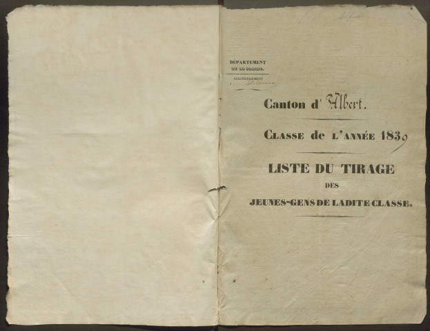 Tirage au sort (arrondissement de Péronne) de l'année 1839