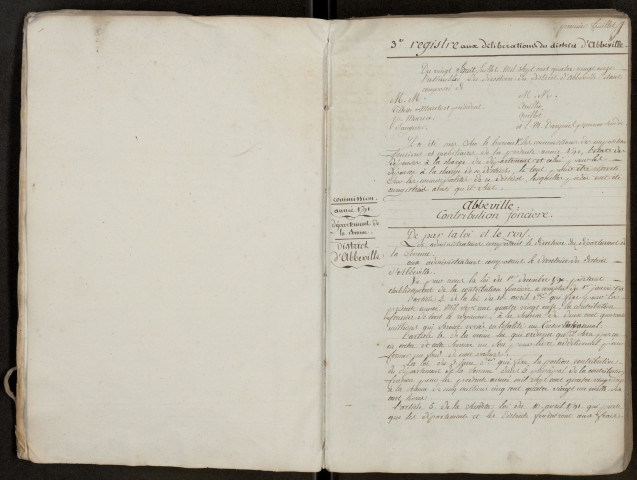 Délibérations du Directoire (et du Conseil général) du district d'Abbeville, 3e registre : 28 juillet 1791-1er décembre 1791