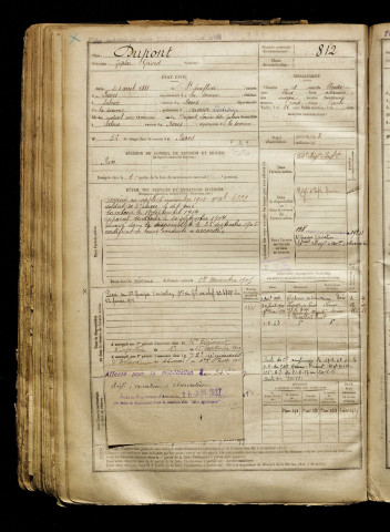 Dupont, Zéphir Gérard, né le 23 avril 1881 à Saint-Sauflieu (Somme), classe 1901, matricule n° 812, Bureau de recrutement d'Amiens