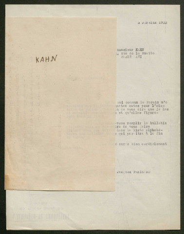 Témoignage de Kahn, Jacques (Lieutenant) et correspondance avec Jacques Péricard