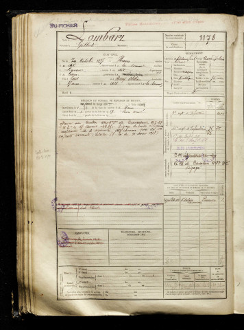 Lombart, Gilbert, né le 30 octobre 1897 à Ham (Somme), classe 1917, matricule n° 1178, Bureau de recrutement de Péronne