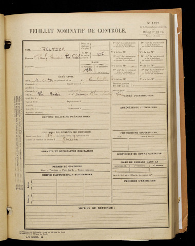 Peltier, Paul Amédée Eloi Fidèle, né le 12 février 1893 à Ramburelles (Somme), classe 1913, matricule n° 597, Bureau de recrutement d'Abbeville