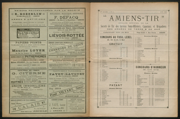 Amiens-tir, organe officiel de l'amicale des anciens sous-officiers, caporaux et soldats d'Amiens, numéro 6 (juin 1910)