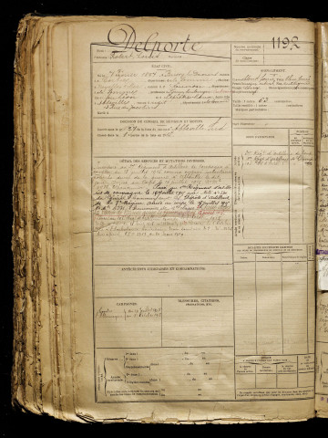 Delporte, Robert Louis, né le 07 février 1897 à Bussy-lès-Daours (Somme), classe 1917, matricule n° 1192, Bureau de recrutement d'Abbeville
