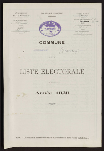 Liste électorale : Hornoy-le-Bourg (Lincheux-Hallivillers), 2ème Section (Hallivillers)