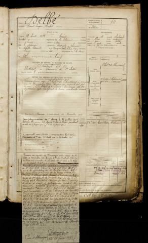 Delbé, Raoul Eugène Charles, né le 29 avril 1879 à Crécy-en-Ponthieu (Somme), classe 1899, matricule n° 711, Bureau de recrutement d'Abbeville