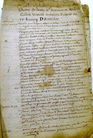 Etudes de Me Abdias Callon et de Me Antoine Callon. Répertoire pour la période 1596-1637