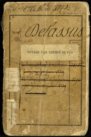 Livret militaire d'Eugène Eliud Delassus, né le 1er novembre 1853 à Heucourt-Croquoison (Somme), classe 1873, matricule n° 1230, Bureau de recrutement d'Amiens