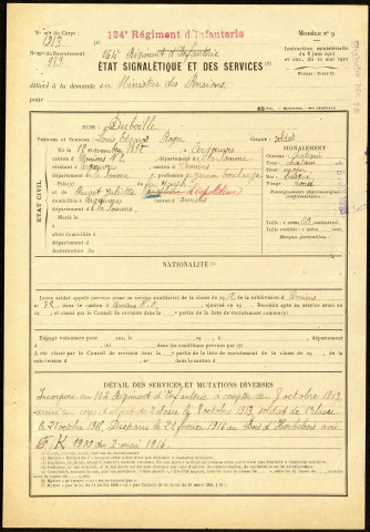 Duboille, Louis Edgard Roger, né le 12 novembre 1892 à Argoeuves (Somme), classe 1912, matricule n° 989, Bureau de recrutement d'Amiens