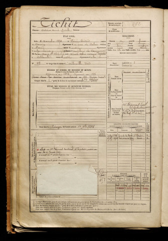 Tichit, Octave Aimé Emile, né le 05 novembre 1874 à Hénin-Beaumont (Pas-de-Calais), classe 1894, matricule n° 592, Bureau de recrutement d'Abbeville