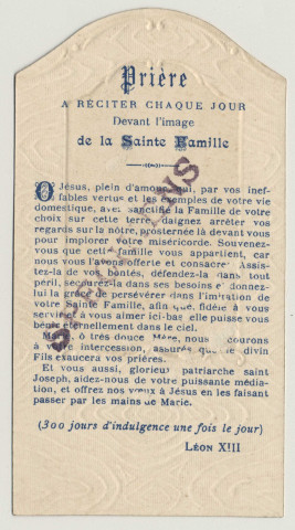 Comme Jésus, Marie et Joseph, élevons notre esprit et notre coeur vers Dieu, que son souvenir sanctifie nos actions. La Sainte Famille