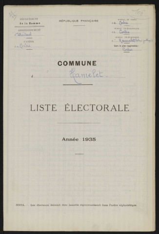 Liste électorale : Hamelet