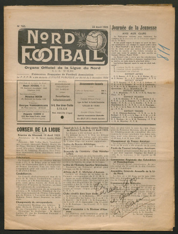 Nord Football. Organe officiel de la Ligue Nord de la Fédération Française de Football Association, numéro 760