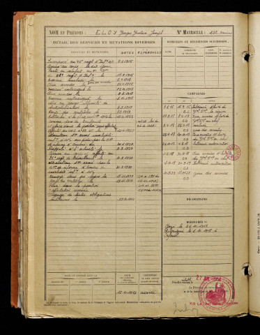 Eloy, Georges Gustave Joseph, né le 13 mars 1897 à Vers-sur-Selles (Somme), classe 1917, matricule n° 232, Bureau de recrutement d'Amiens