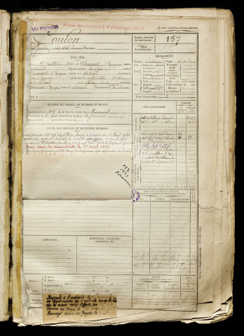 Coulon, Gaston Léopold Louis, né le 19 juillet 1901 à Wiencourt-l'Équipée (Somme), classe 1921, matricule n° 157, Bureau de recrutement de Péronne