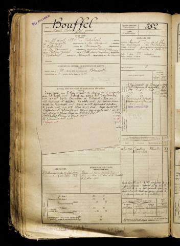 Bouffel, Marcel Clotaire Arthur, né le 27 avril 1894 à Outrebois (Somme), classe 1914, matricule n° 382, Bureau de recrutement d'Abbeville