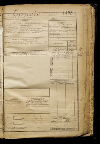 Ternois, André Emile, né le 12 juillet 1897 à Friville-Escarbotin (Somme), classe 1917, matricule n° 1453, Bureau de recrutement d'Amiens