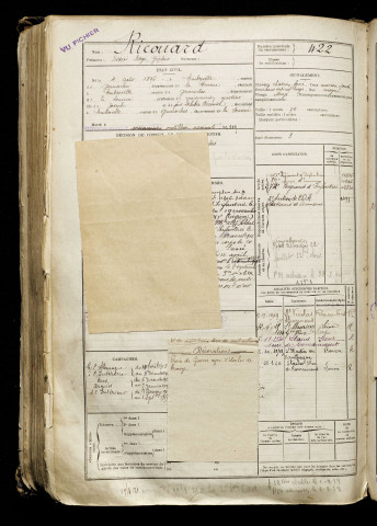 Ricouard, Didier Serge Zéphir, né le 04 août 1896 à Embreville (Somme), classe 1916, matricule n° 422, Bureau de recrutement d'Abbeville