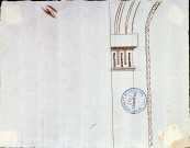 Projet de salle de spectacle, rue des Trois-Cailloux : croquis préparatoire de moulures et feuillures de fenêtres, dressé par l'architecte Rousseau pour la façade principale