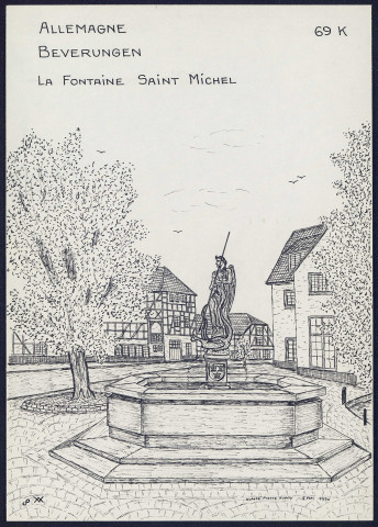 Beverungen (Allemagne) : la fontaine Saint-Michel, dessinée d'après une carte postale - (Reproduction interdite sans autorisation - © Claude Piette)