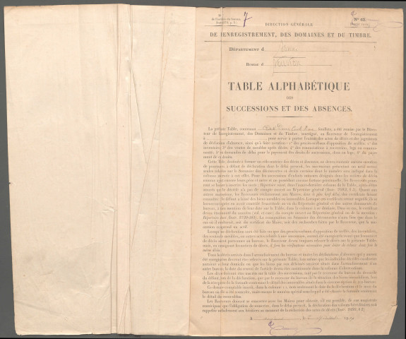 Table des successions et absences du bureau de Nouvion