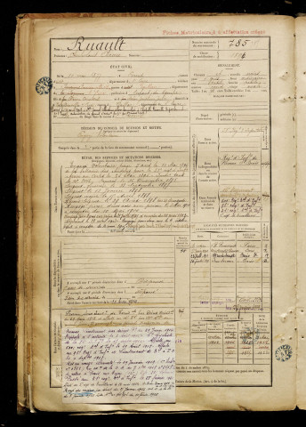 Ruault, Charles Louis Etienne, né le 10 mai 1877 à Évreux (Eure), classe 1897, matricule n° 785, Bureau de recrutement de Péronne
