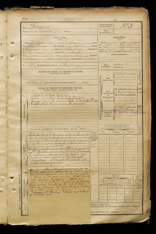 Paque, Louis Ernest, né le 24 août 1877 à Rubempré (Somme), classe 1897, matricule n° 933, Bureau de recrutement d'Amiens