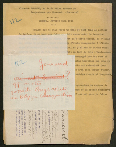 Témoignage de Gouraud, Alphonse et correspondance avec Jacques Péricard