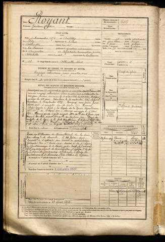 Royant, Gustave Arthur, né le 07 décembre 1875 à Antilly (Oise), classe 1895, matricule n° 606, Bureau de recrutement d'Abbeville
