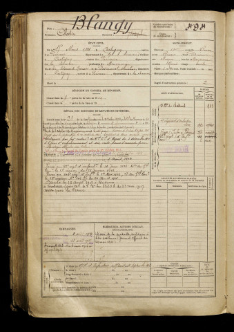 Blangy, Célestin, né le 15 mars 1888 à Cartigny (Somme), classe 1908, matricule n° 494, Bureau de recrutement de Péronne