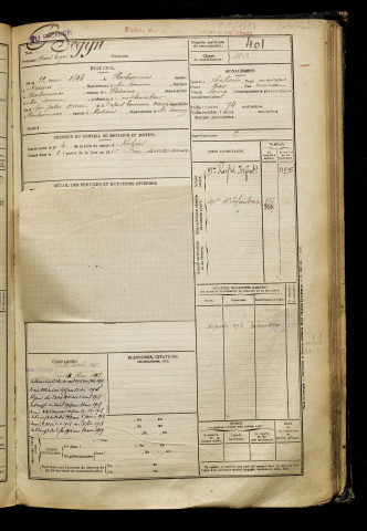 Begyn, Raoul Eugène, né le 22 mai 1896 à Harbonnières (Somme), classe 1916, matricule n° 401, Bureau de recrutement de Péronne