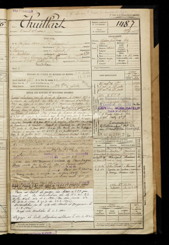 Thuillart, Raoul Oscar, né le 20 juin 1900 à Amiens (Somme), classe 1921, matricule n° 1487, Bureau de recrutement d'Amiens