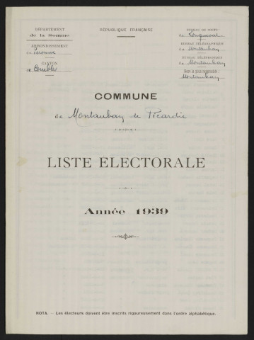Liste électorale : Montauban-de-Picardie