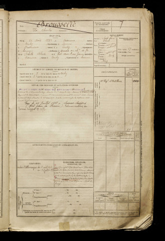 Brousselle, Eloi Charles, né le 22 août 1892 à Oresmaux (Somme), classe 1912, matricule n° 7, Bureau de recrutement d'Amiens