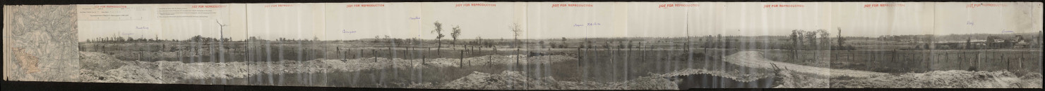 Carte et vue photographique panoramique du front dans les environs de Dompierre et Fay (sous la forme d'un rouleau de papier de 18 cm de hauteur et 219 cm de long) ayant appartenu au Général Varin