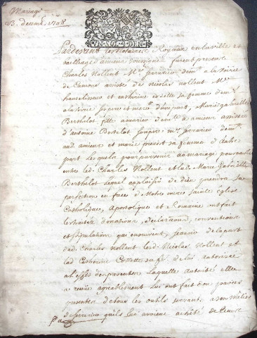 Etude de Me Jean Duval à Amiens (étude n°8). Minutes de l'année 1708