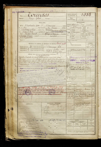 Tourdes, Georges Robert, né le 05 septembre 1900 à Amiens (Somme), classe 1920, matricule n° 1058, Bureau de recrutement d'Amiens