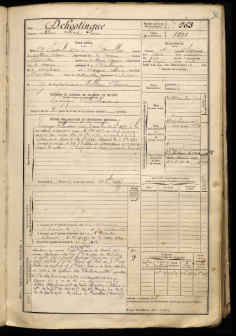 Dehostingue, Arthur Albert, né le 28 septembre 1874 à Bovelles (Somme), classe 1894, matricule n° 263, Bureau de recrutement d'Amiens