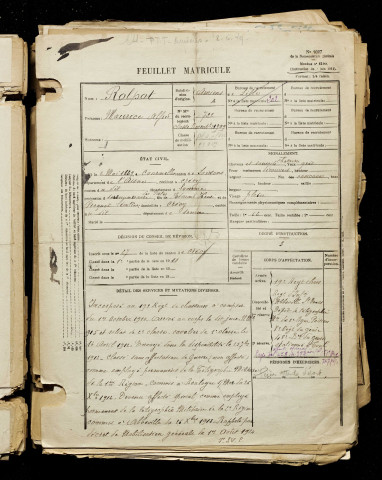 Rolpot, Maurice Alfred, né le 02 mai 1889 à Courmelles (Aisne), classe 1909, matricule n° 722, Bureau de recrutement d'Abbeville