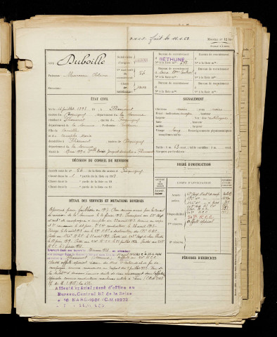 Duboille, Marceau Clotaire, né le 14 juillet 1898 à Flixecourt (Somme), classe 1918, matricule n° 54, Bureau de recrutement d'Amiens