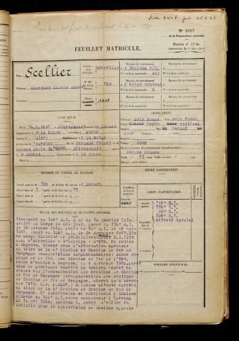 Scellier, Constant Clovis Marcel, né le 16 février 1897 à Ribeaucourt (Somme), classe 1917, matricule n° 789, Bureau de recrutement d'Abbeville