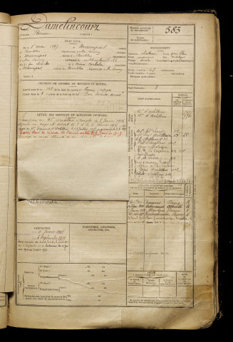 Damelincourt, Florian, né le 01 mai 1897 à Maurepas (Somme), classe 1917, matricule n° 583, Bureau de recrutement de Péronne