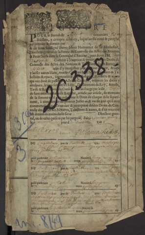 Contrôle des actes du bureau d'Albert pour la période du 5 juillet 1708 au 16 avril 1710