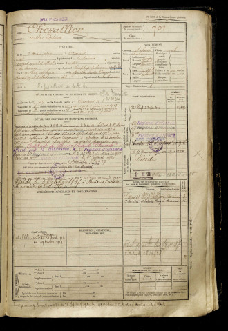Chevallier, Arthur Alphonse, né le 02 mars 1897 à Amiens (Somme), classe 1917, matricule n° 701, Bureau de recrutement d'Amiens