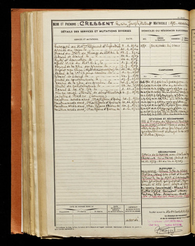 Cressent, Lucien Joseph Philémon, né le 03 décembre 1897 à Estrées-lès-Crécy (Somme), classe 1917, matricule n° 179, Bureau de recrutement d'Abbeville