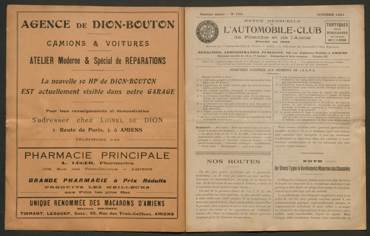 L'Automobile-club de Picardie et de l'Aisne. Revue mensuelle, 123, octobre 1921