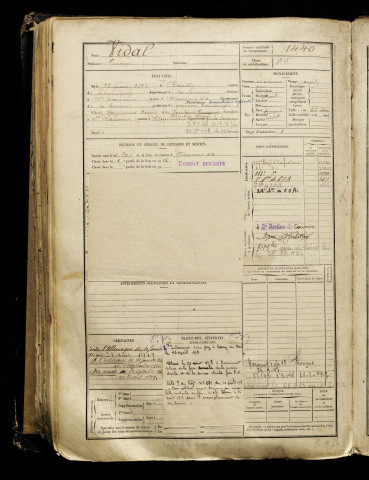 Vidal, George, né le 23 juin 1897 à Breilly (Somme), classe 1917, matricule n° 1440, Bureau de recrutement d'Amiens