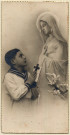 Un enfant en prière devant la Vierge Marie. Souvenir de communion solennelle de Jean Patoulet faite en l'église d'Aumale le 4 juin 1939